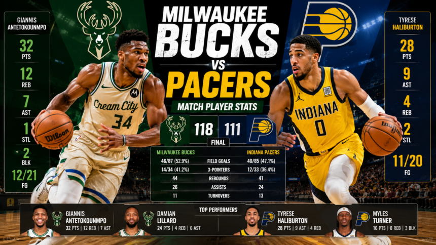 milwaukee bucks vs pacers match player stats milwaukee bucks vs pacers match player stats